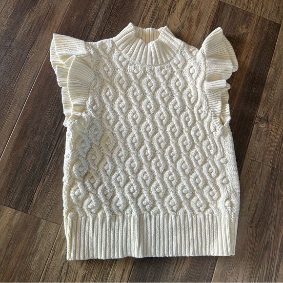 ON 34th cream flutter sleeve mock neck sweater women's M textured cable knit - Picture 1 of 7